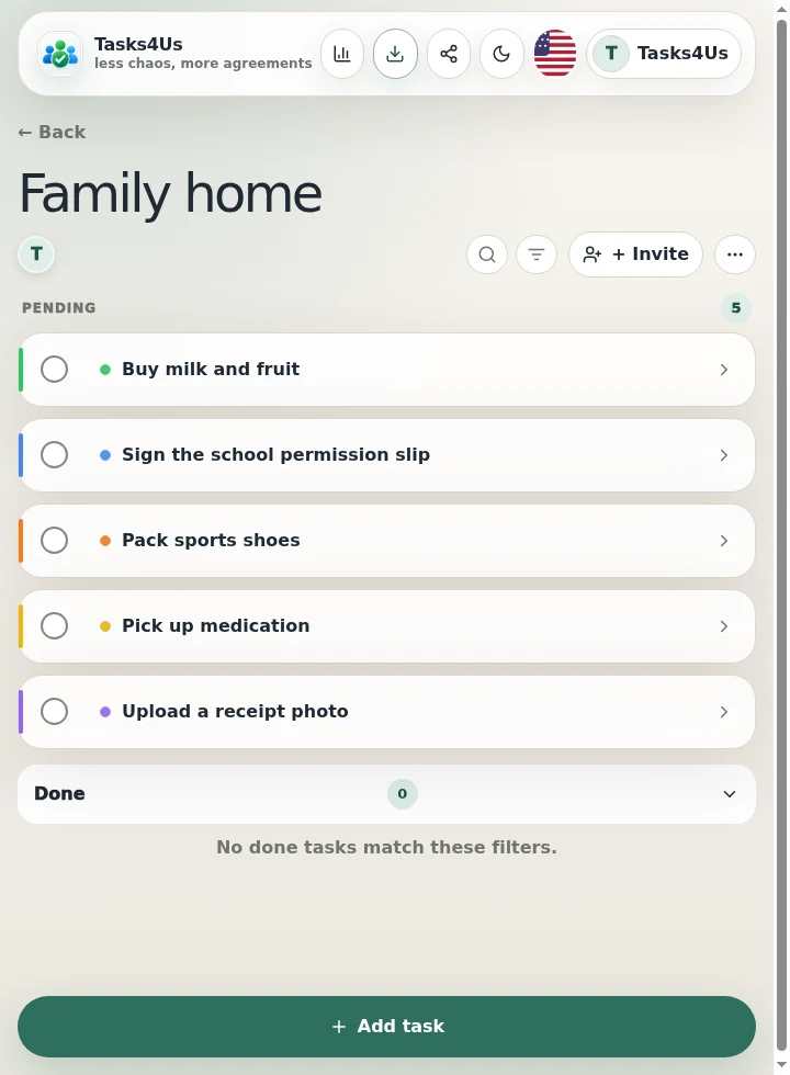 Tasks4Us task group for Family task, list and expense planner app