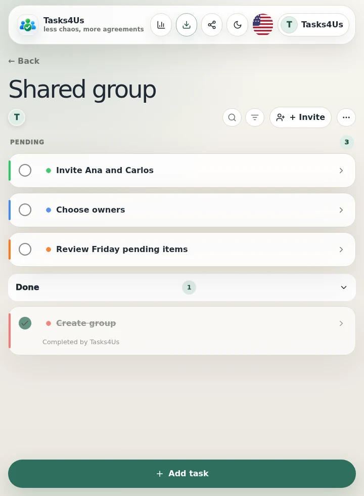 Tasks4Us task group for Share task, list and expense groups