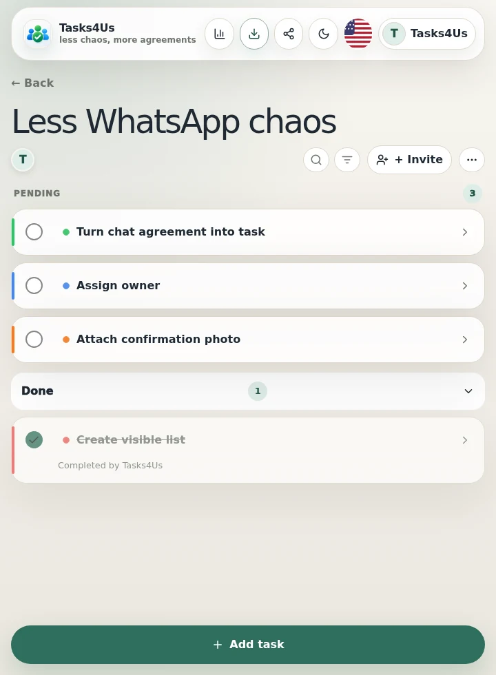 Tasks4Us task group for WhatsApp alternative for shared tasks