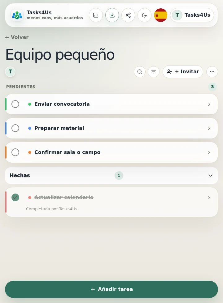 Grupo de tareas de Tasks4Us para Gestor de tareas simple para equipos pequeños